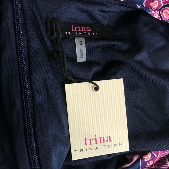 Trina Turk Floral Print Knee Length Dress NWT size 2 Navy Pink - Picture 10 of 14